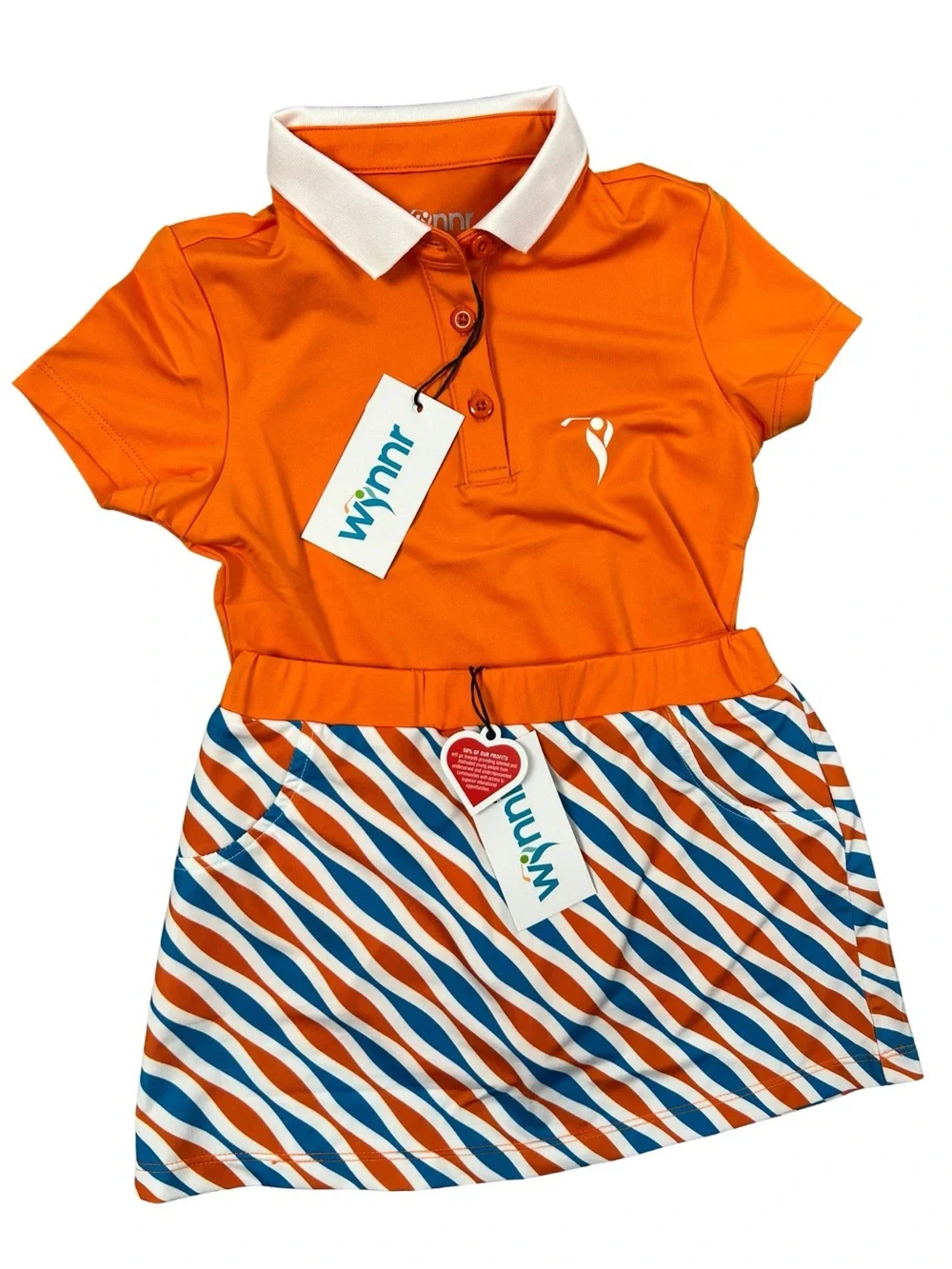Golf Outfit Girls Small 5-6 Skort And Polo Shirt Orange Blue Performance NWT